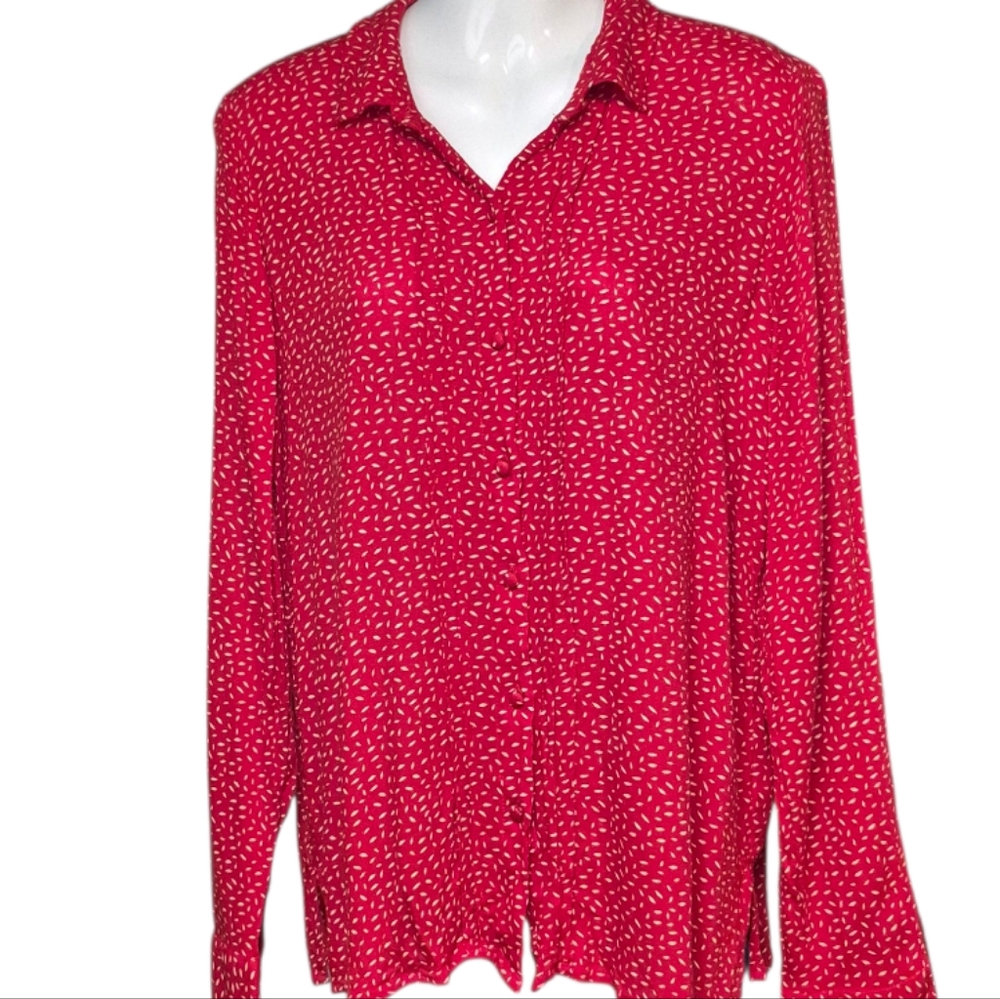 Lucky Brand Button Up Blouse Women's Size Large Casual Colourful Red